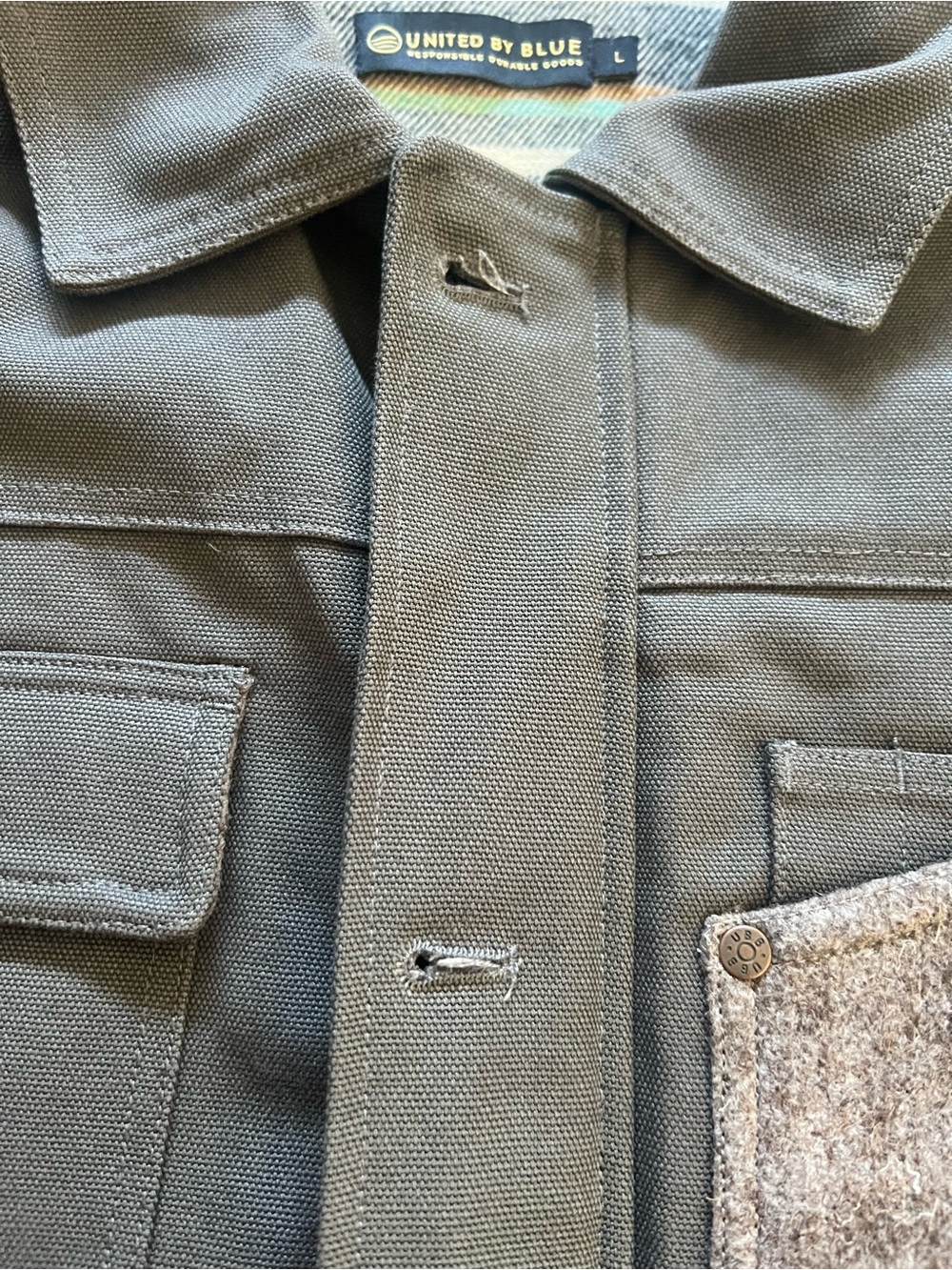 United By Blue Men's Work Jacket, grey/blue, flannel lined size large - Picture 4 of 8